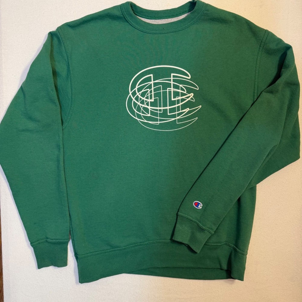 Champion Mens Green Graphic Crewneck Sweatshirt GF88H Size Medium